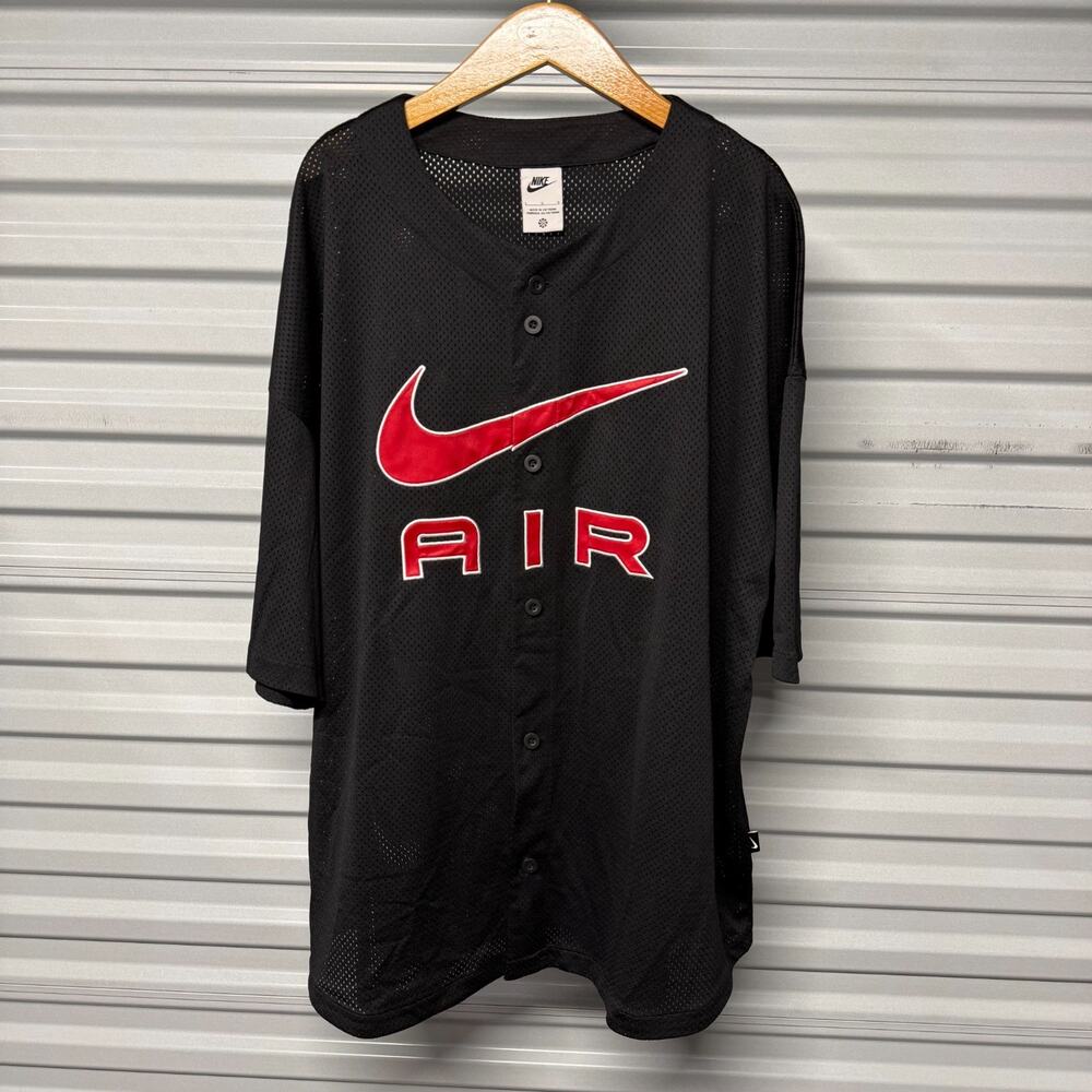 Nike Air Button Up Baseball Jersey Black Red Swoosh FN2148-010 Men's Large NWT - Picture 1 of 15